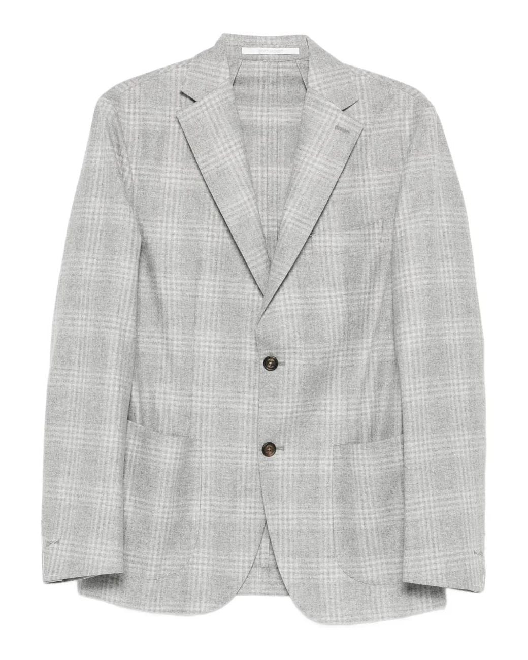 Eleventy Gray Checked Single-Breasted Blazer for men