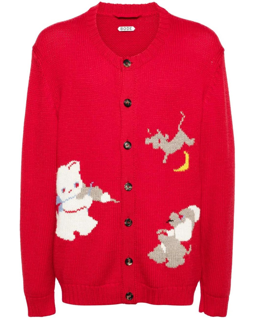 Bode Red Novelty Prose Wool Cardigan for men