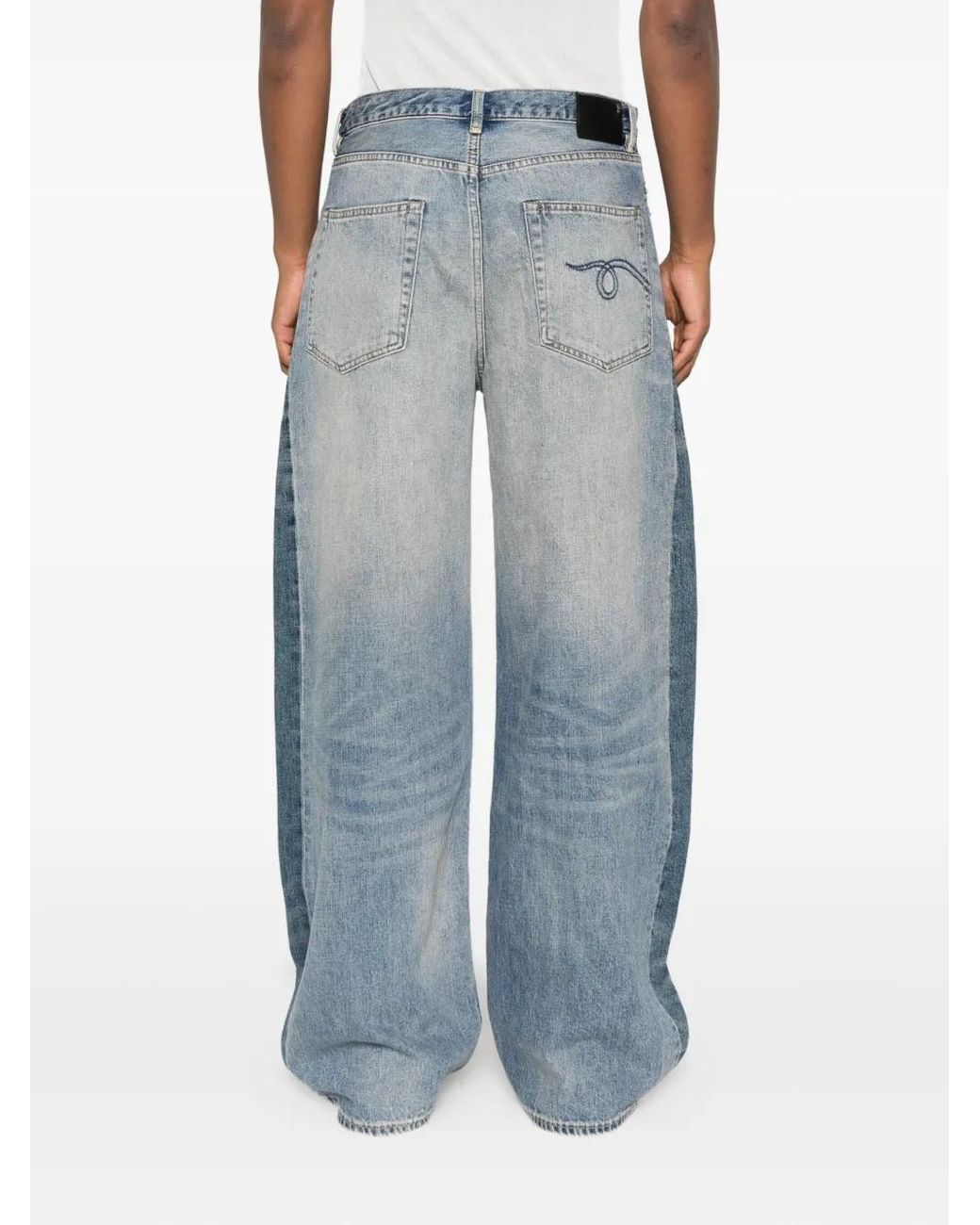 R13 Blue Colour-Block Panelled Jeans for men