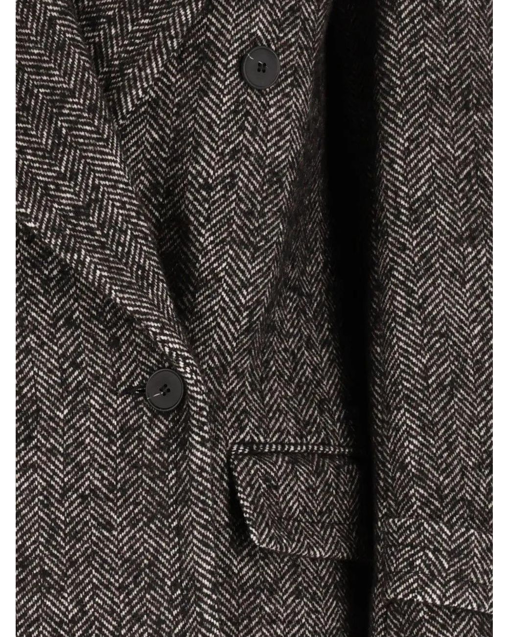 Al Duca D'aosta Black Chevron-Pattern Double-Breasted Coat