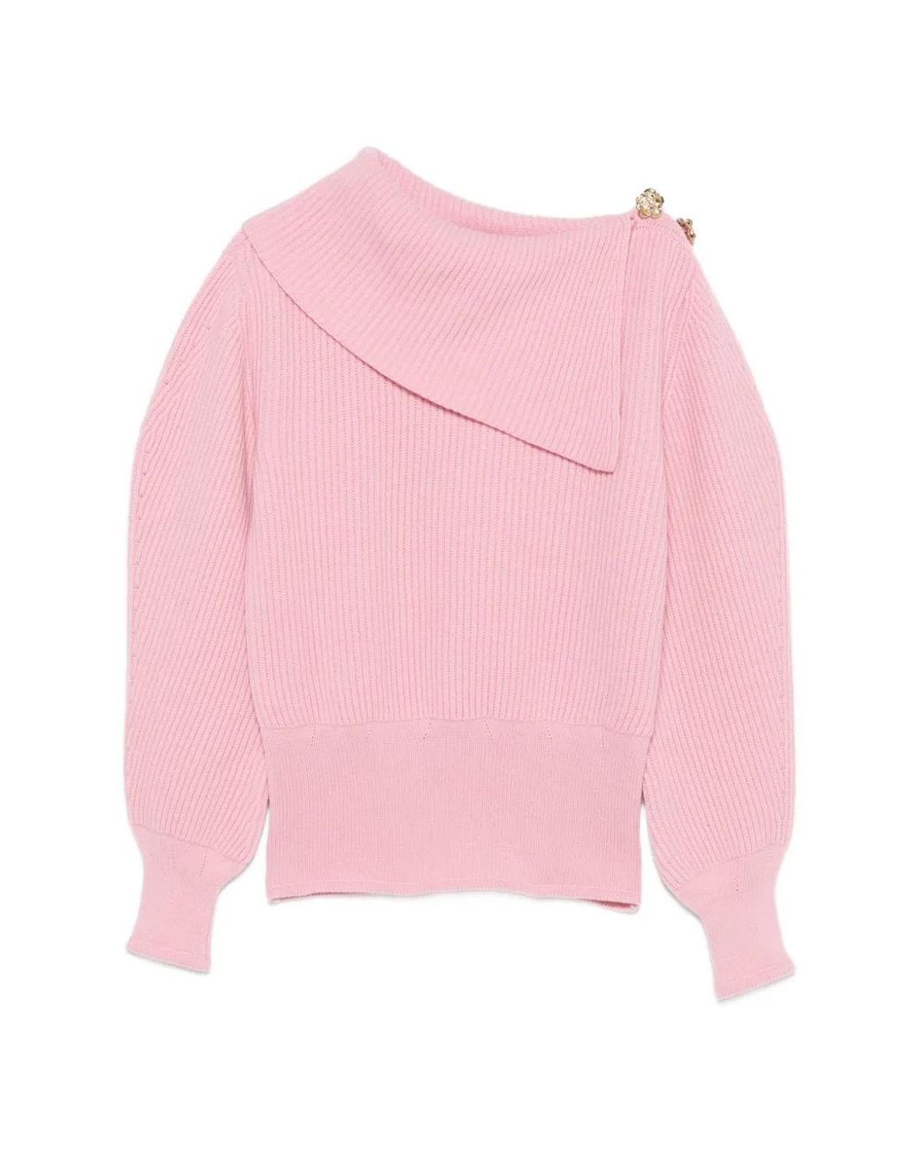 Blumarine Pink Off-Shoulder Rose-Embellished Sweater