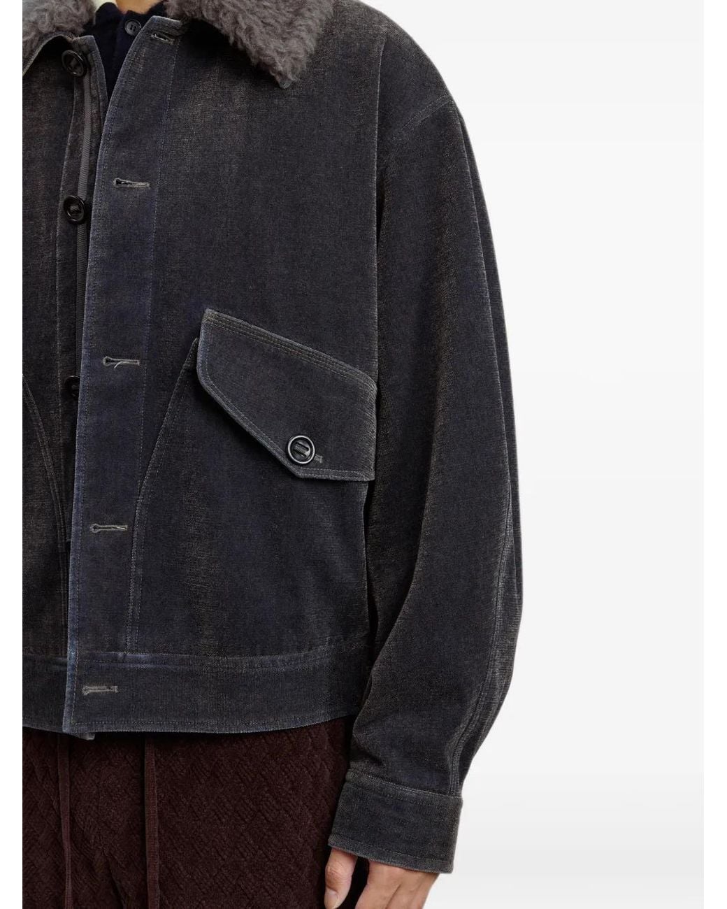 CROQUIS Shearling-Collar Denim Jacket in Black for Men | Lyst