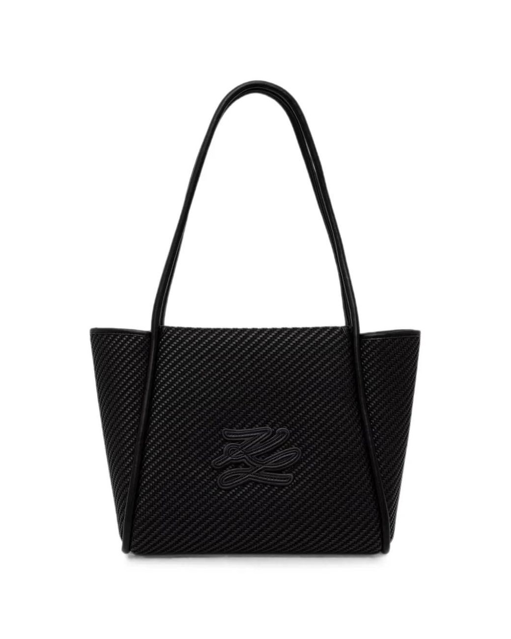 Karl Lagerfeld Black Woven Logo-Patch Tote Bag