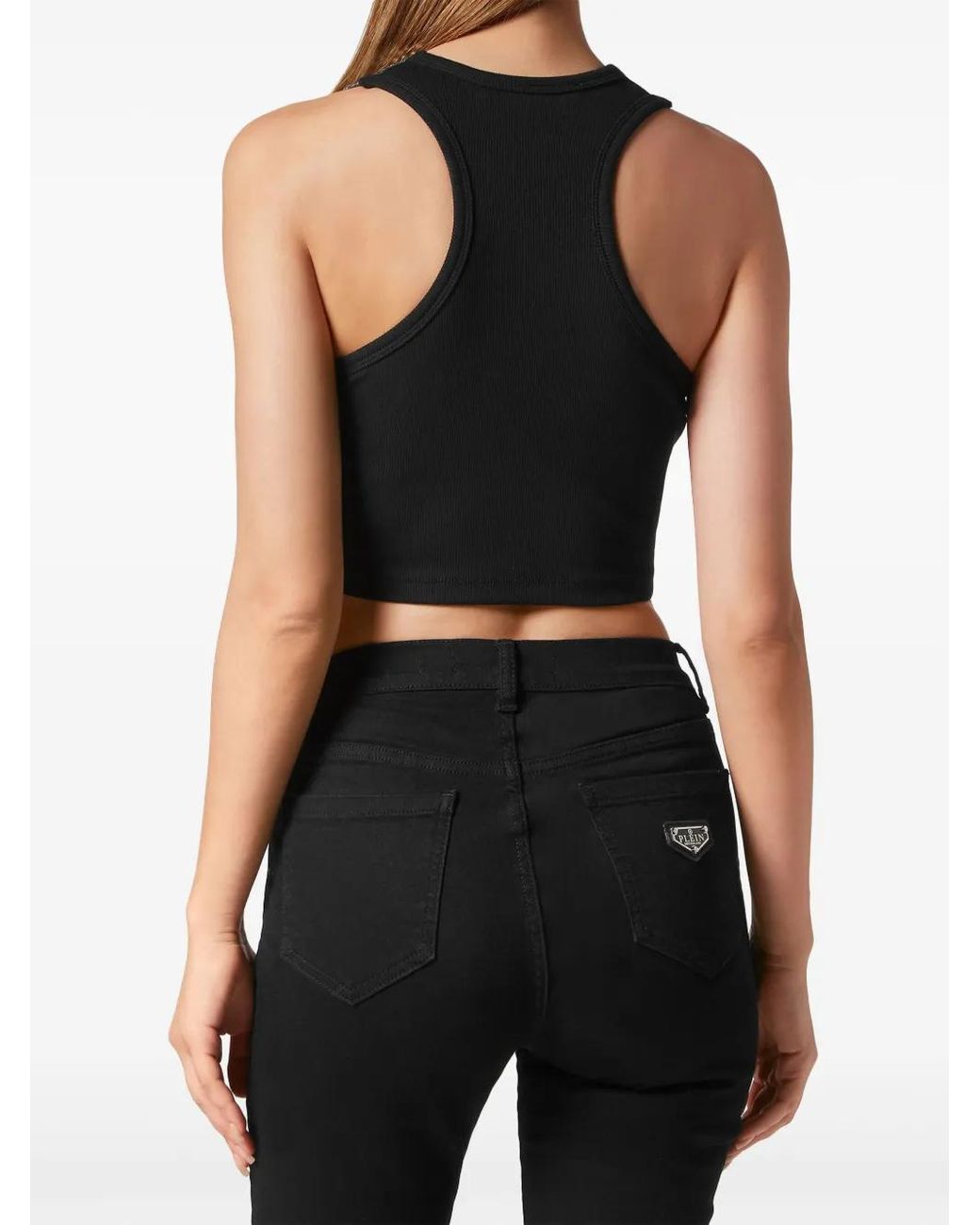 Philipp Plein Black Crystal-Embellished Cotton Cropped Top