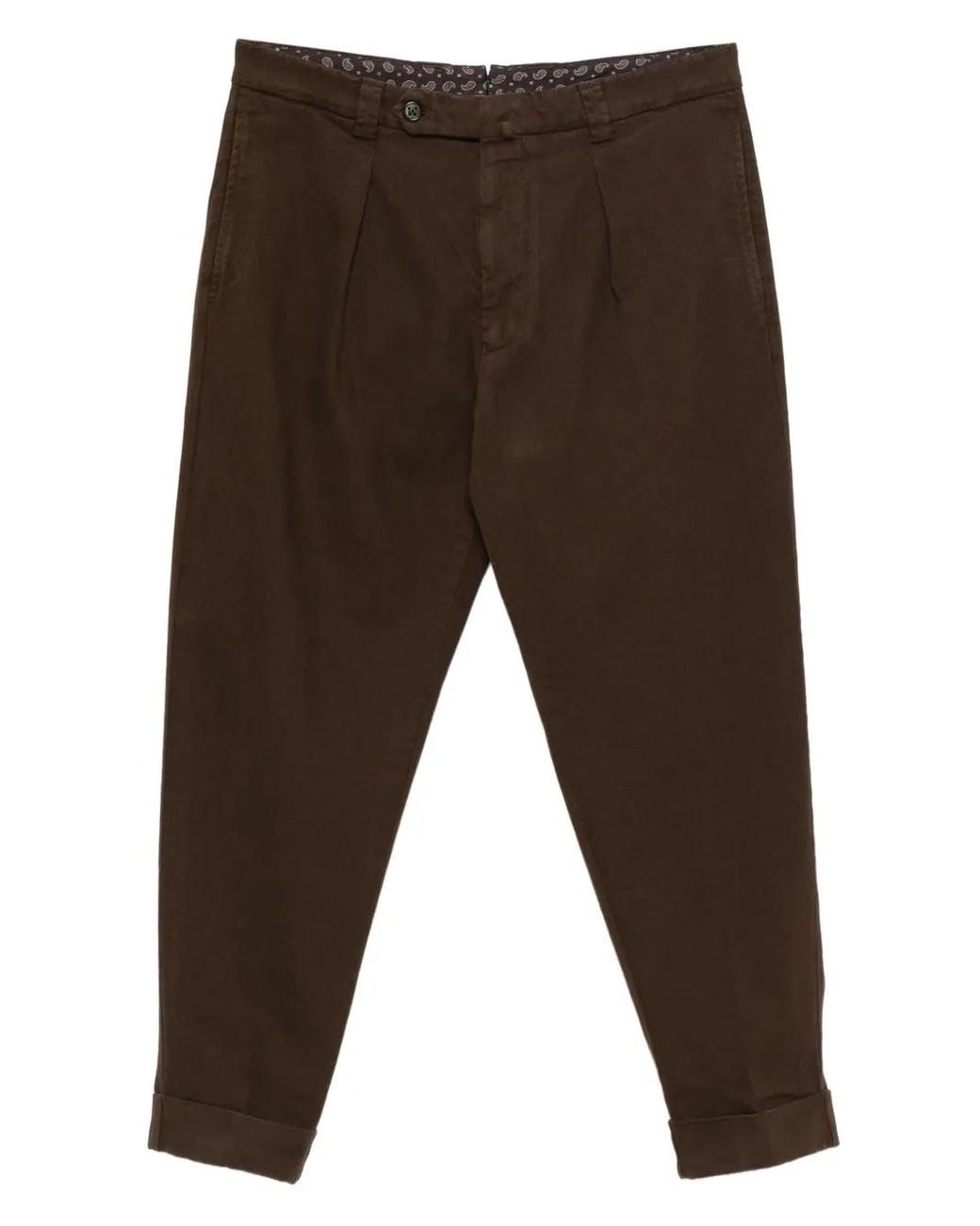 Berwich Brown Chiaia Pleated Cuffed Trousers for men