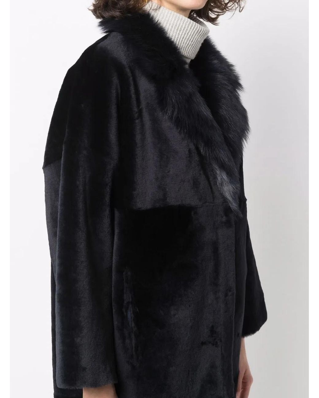 Liska Black Single-Breasted Shearling Coat