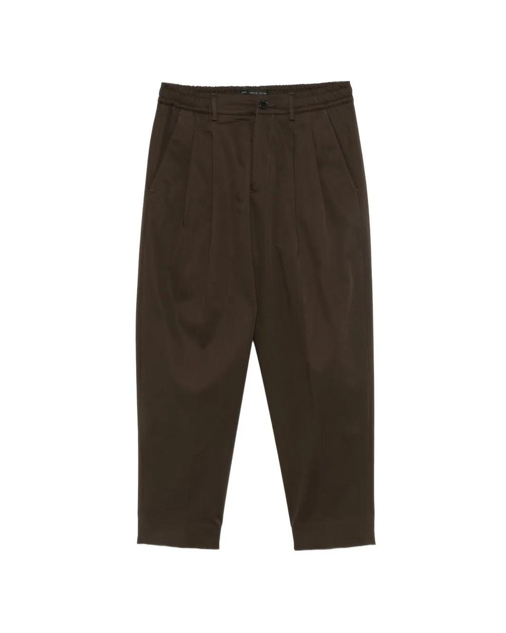 Low Brand Brown Pleated Elasticated-Waistband Straight-Leg Trousers for men