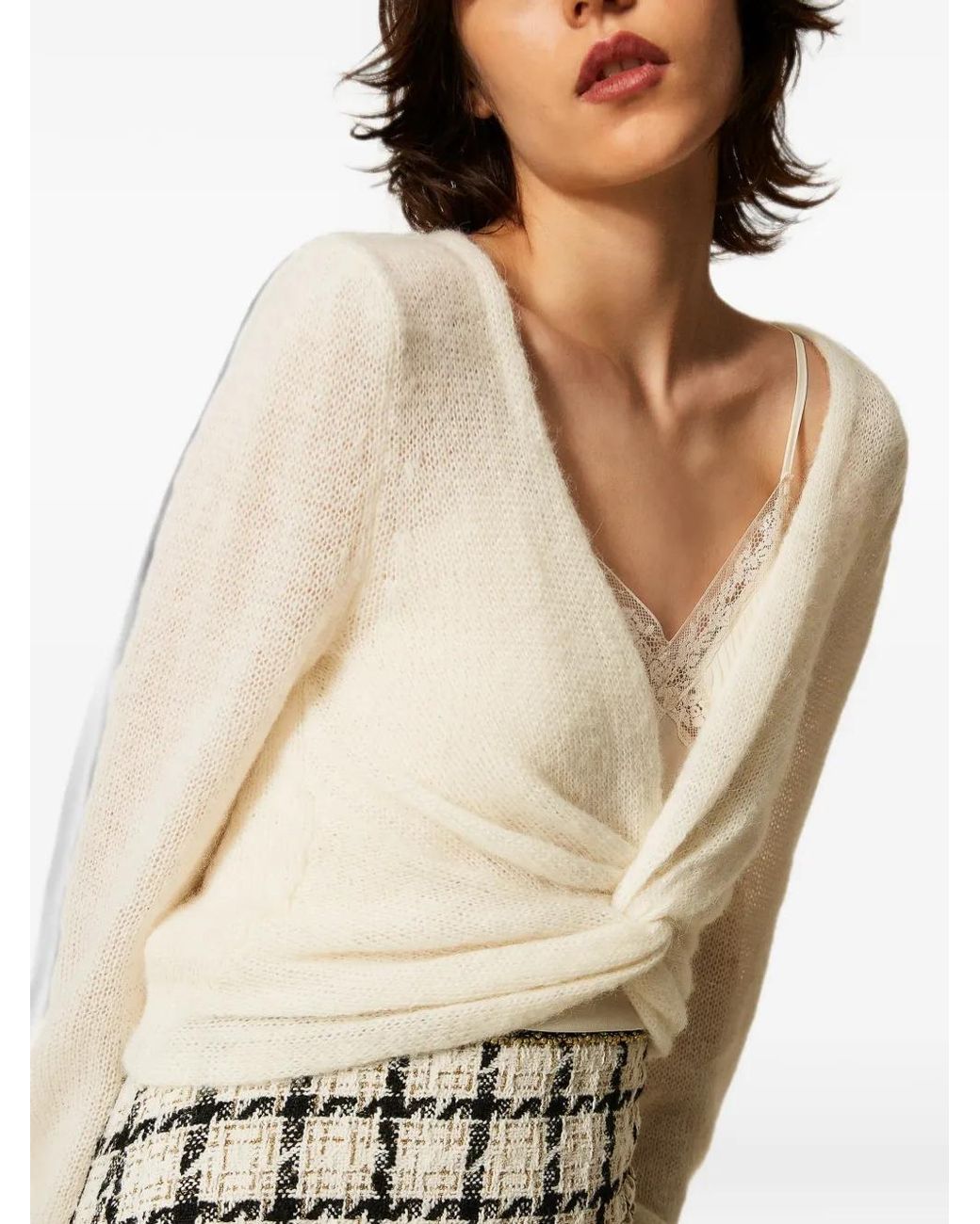 Twinset White Dual-Use Knit Shrug With Criss-Cross