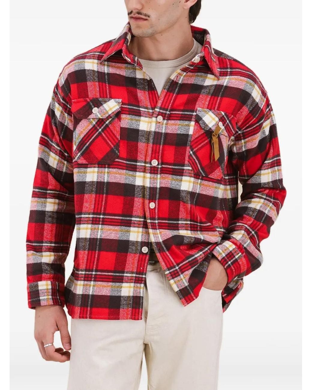 Fortela Red Mescal Plaid Patch-Pocket Shirt for men