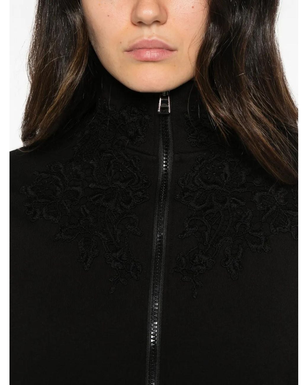 Ermanno Scervino Black Lace-Embroidered Zip-Up Jacket