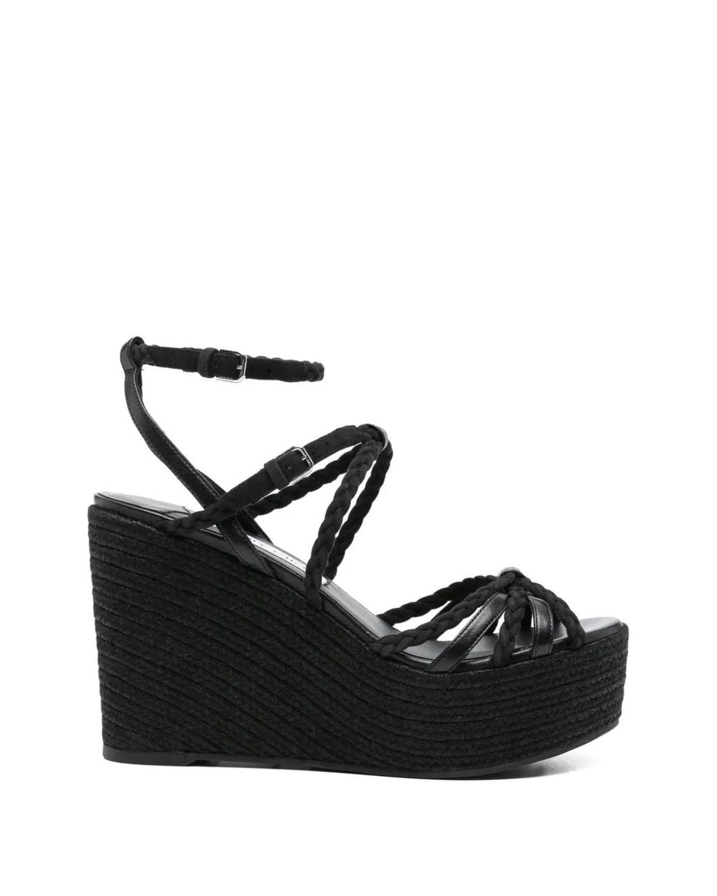 Jimmy Choo Black Jute Platform Sandals With Adjustable Ankle Strap