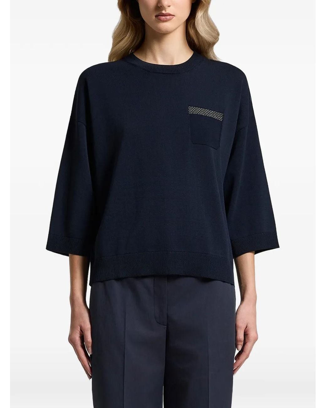 Peserico Blue Cotton Pocket Sweater
