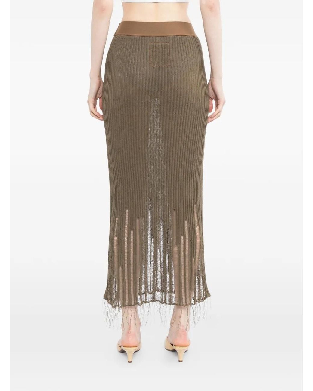 Uma Wang Natural Distressed Ribbed-Knit Skirt