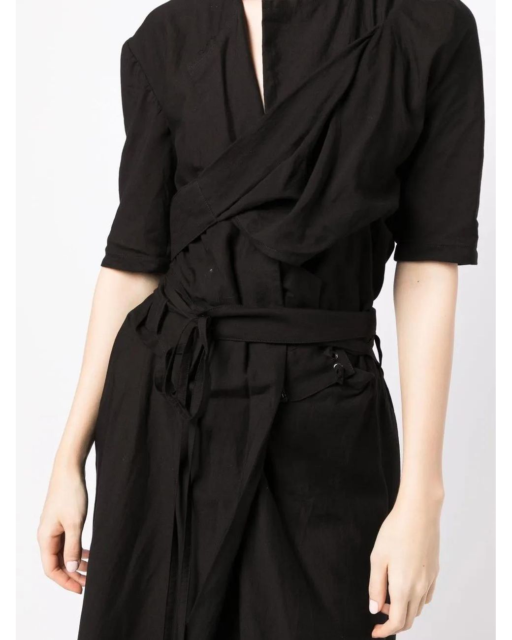 Yohji Yamamoto Black Belted Short-Sleeve Coat