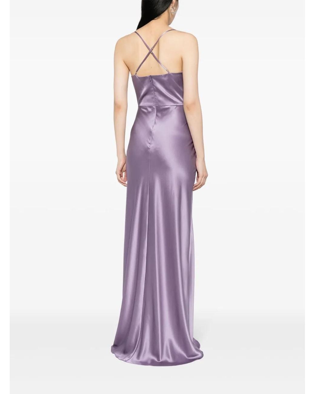 Michelle Mason Purple Twisted-Bodice Silk Gown