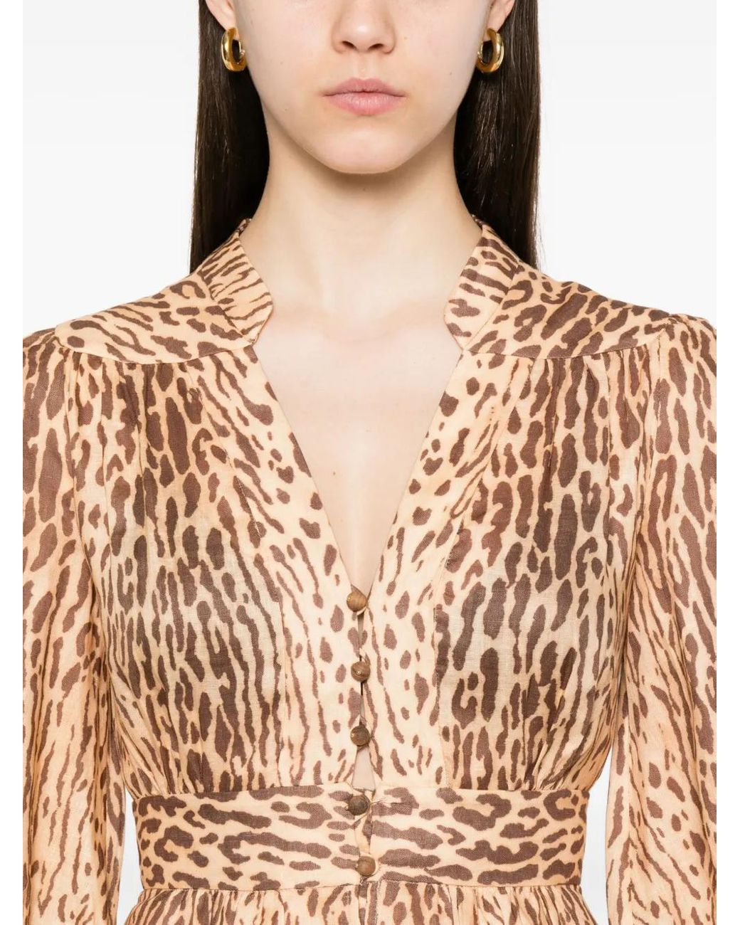Vestido Con Estampado De Leopardo Y Botones Zimmermann de color Natural