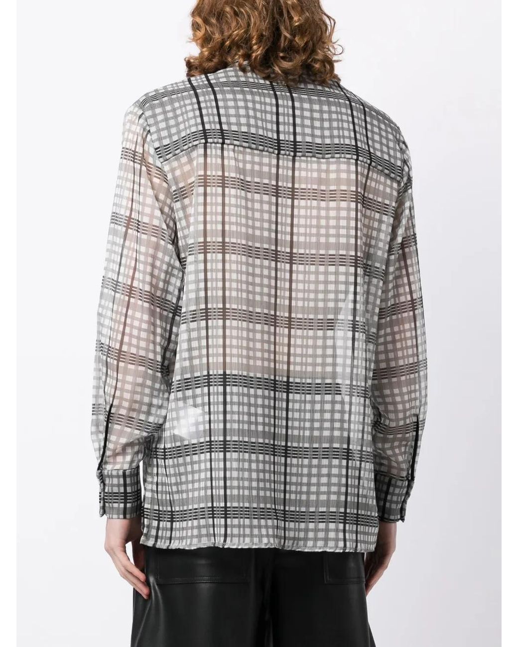 AV VATTEV Gray Semi-Sheer Check-Print Shirt for men