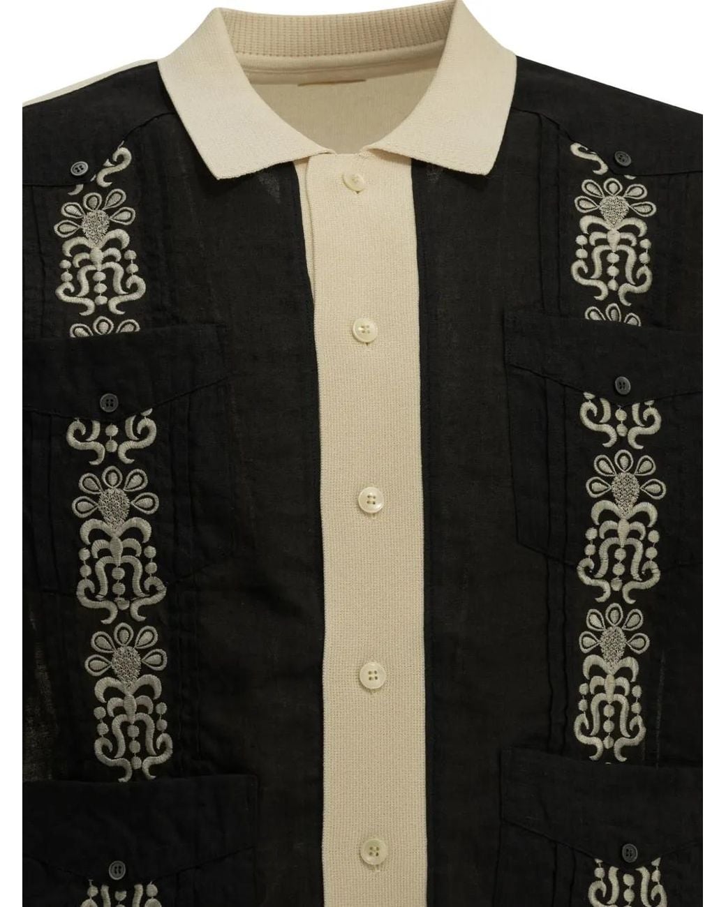 Kapital Black Embroidered Panelled Shirt for men