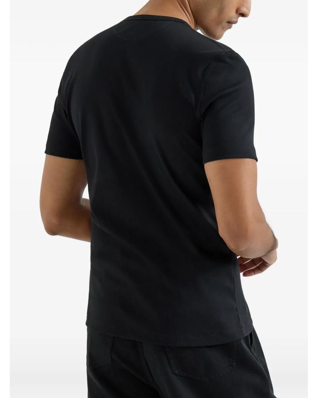 Brunello Cucinelli Black Stretch Cotton And Modal Ribbed Jersey Crew Neck T-Shirt for men