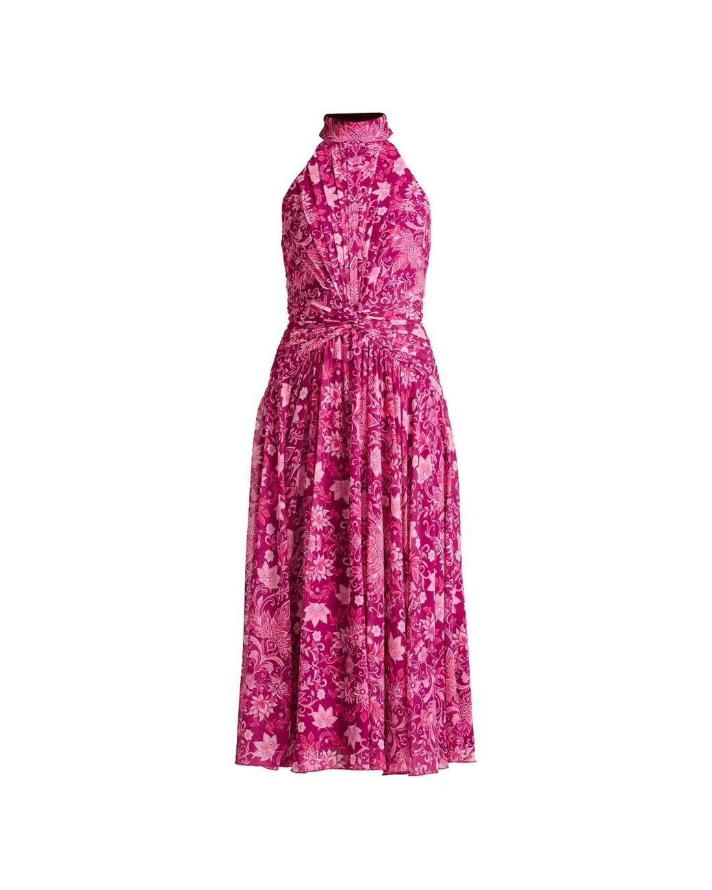 Tadashi Shoji Pink Kyrene Floral-Print Twisted-Waist Midi Dress