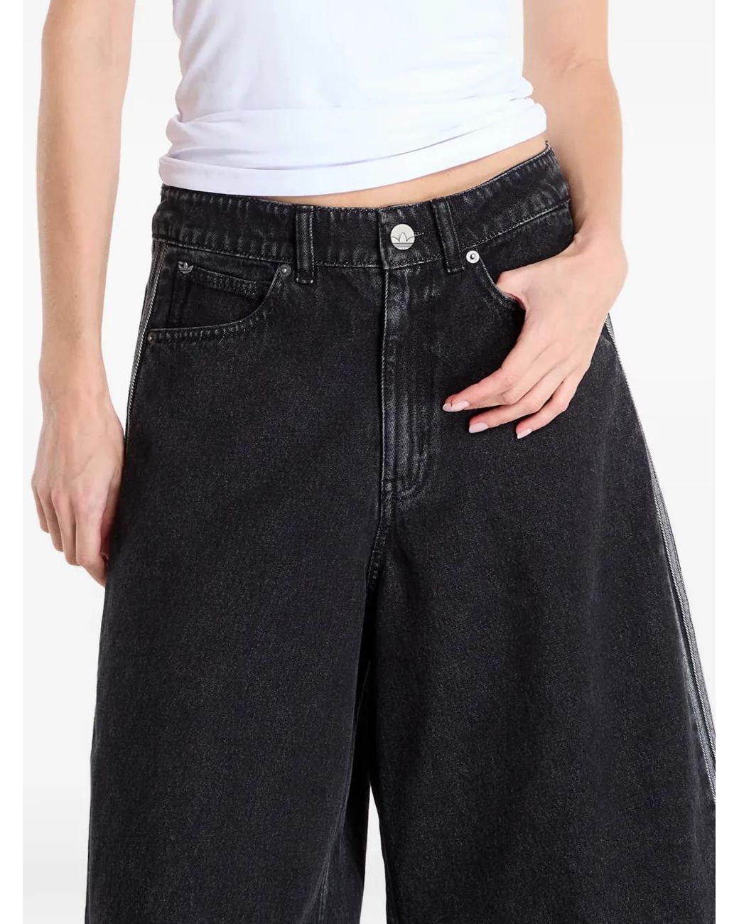 Adidas Black Firebird Side-Stripe Denim Shorts