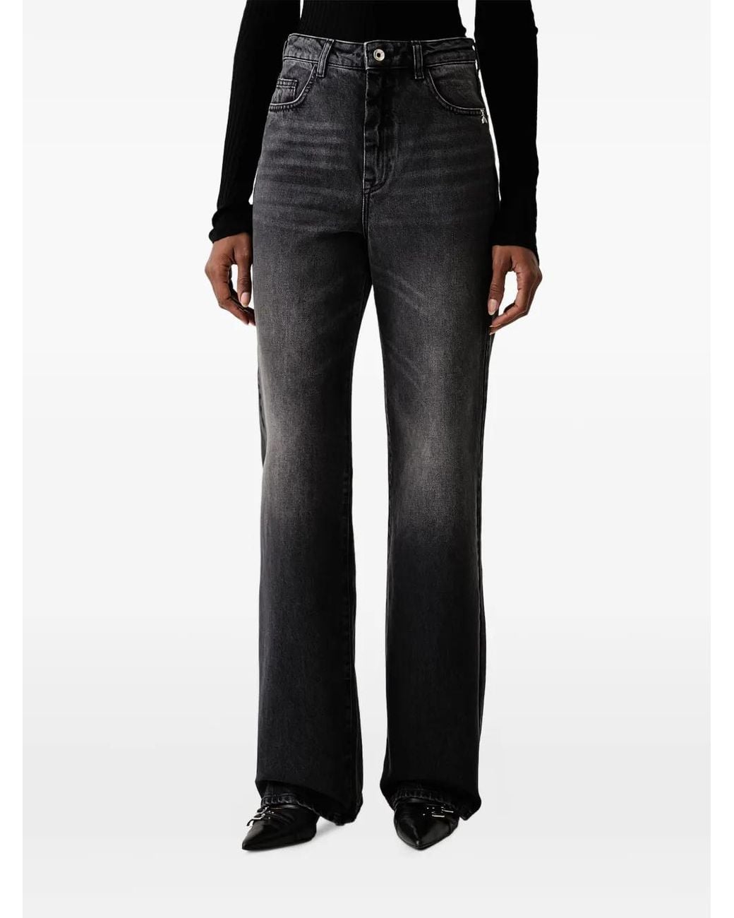 Patrizia Pepe Black Faded-Effect Fly-Motif Jeans