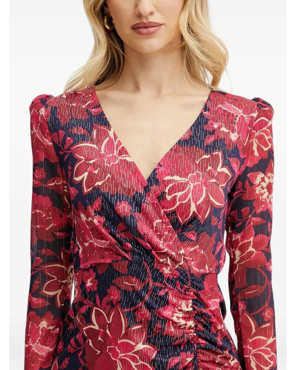 Morgan Red Floral-Print V-Neck Mini Dress