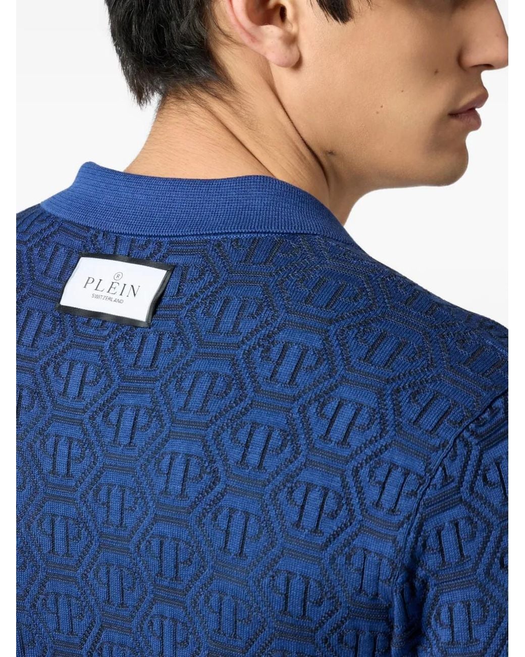 Philipp Plein Blue Cardigan À Motif Monogrammé for men
