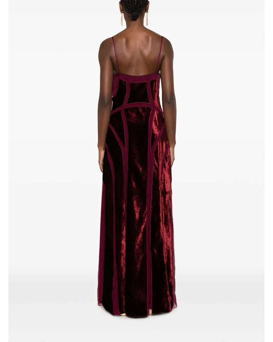 Alberta Ferretti Purple Panelled Sleeveless Velvet Gown