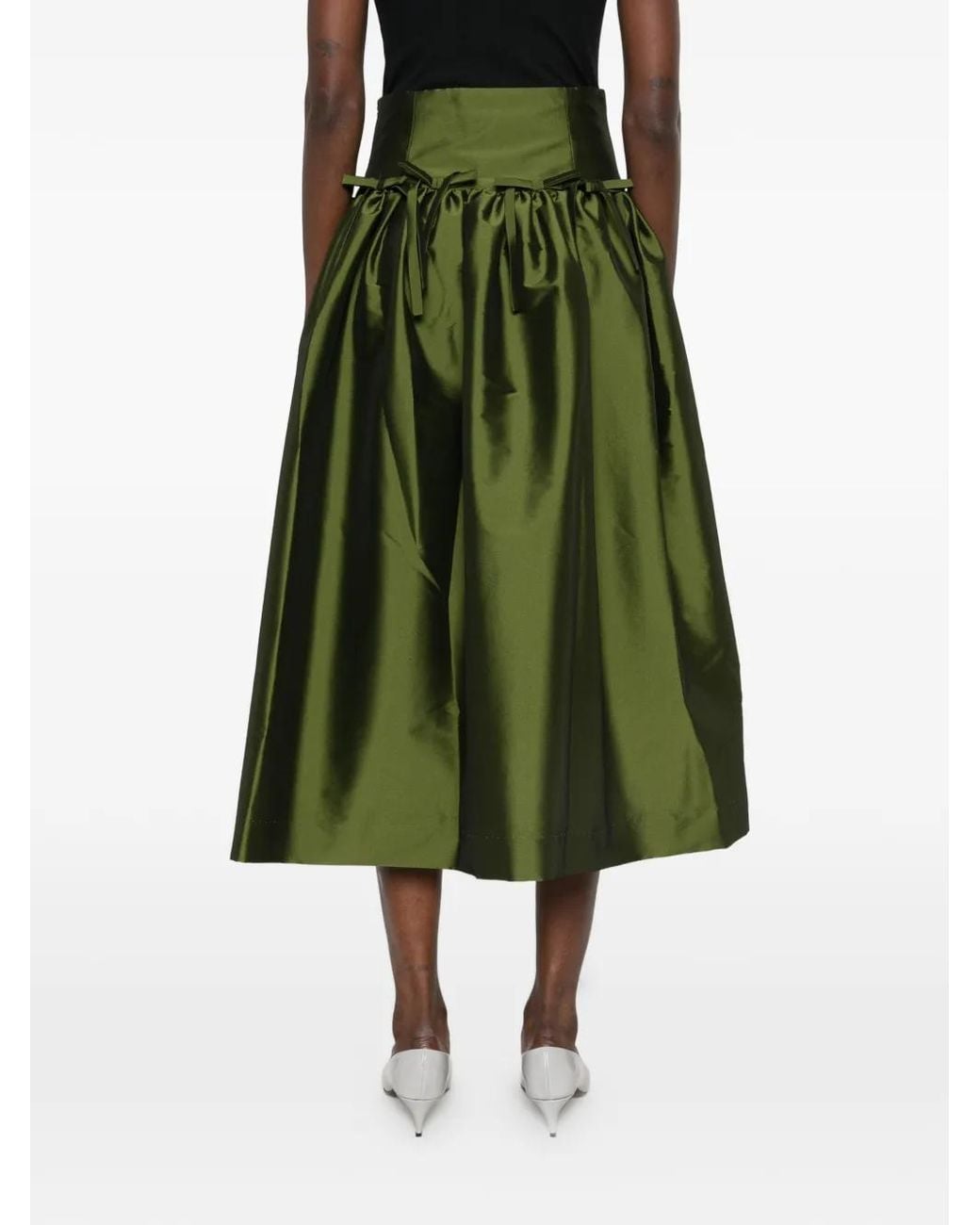 BERNADETTE Green Oscar Bow-Detailed Midi Skirt