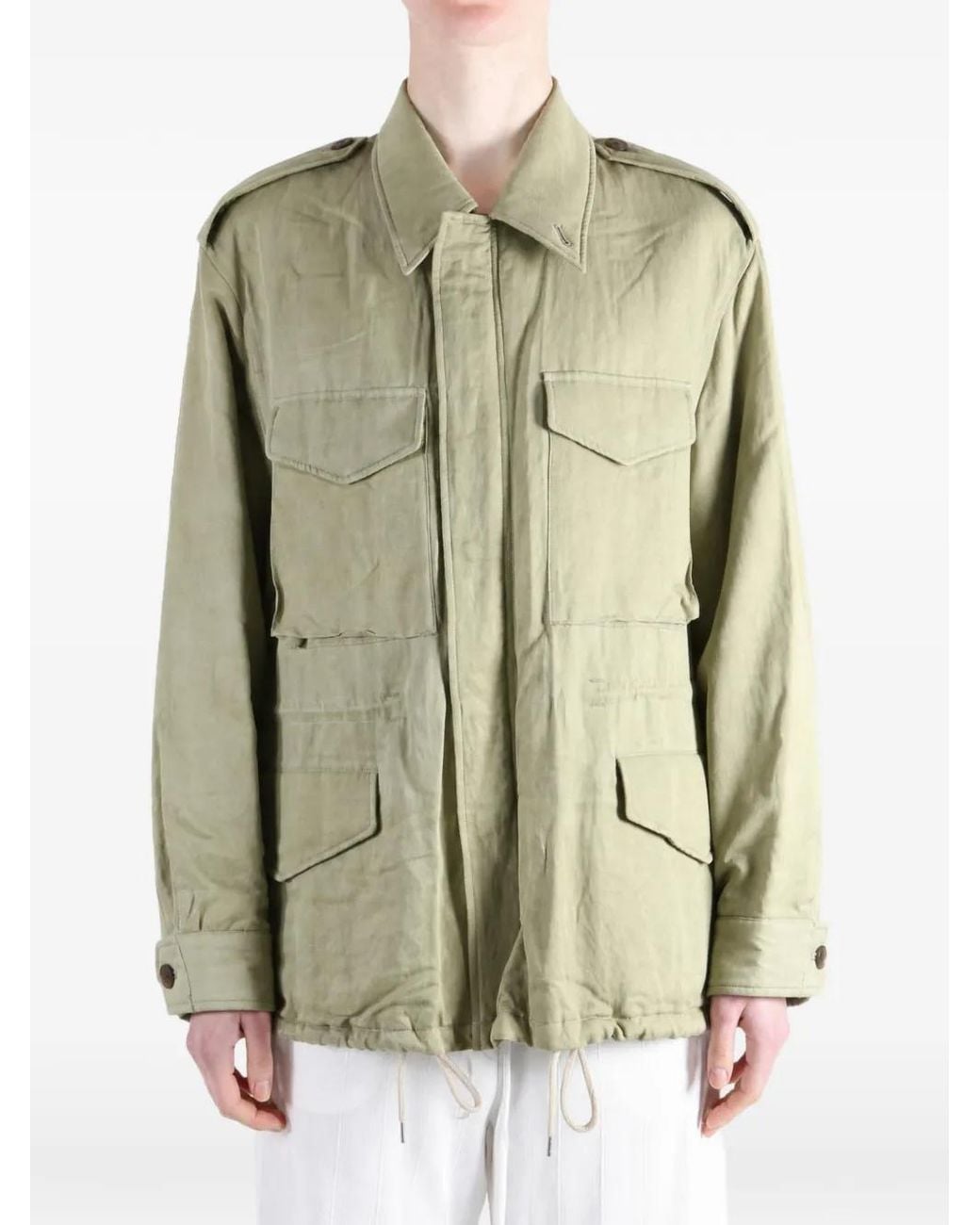 Auralee Green Epaulette Multi-Pocket Military Jacket