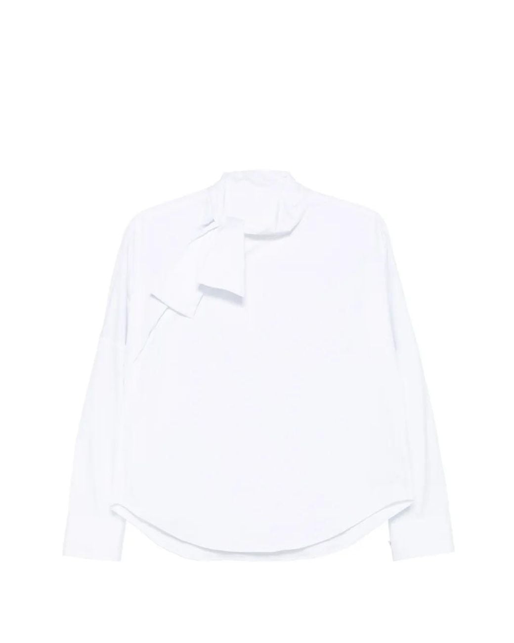 Xacus White Pussy-Bow Long-Sleeve Shirt