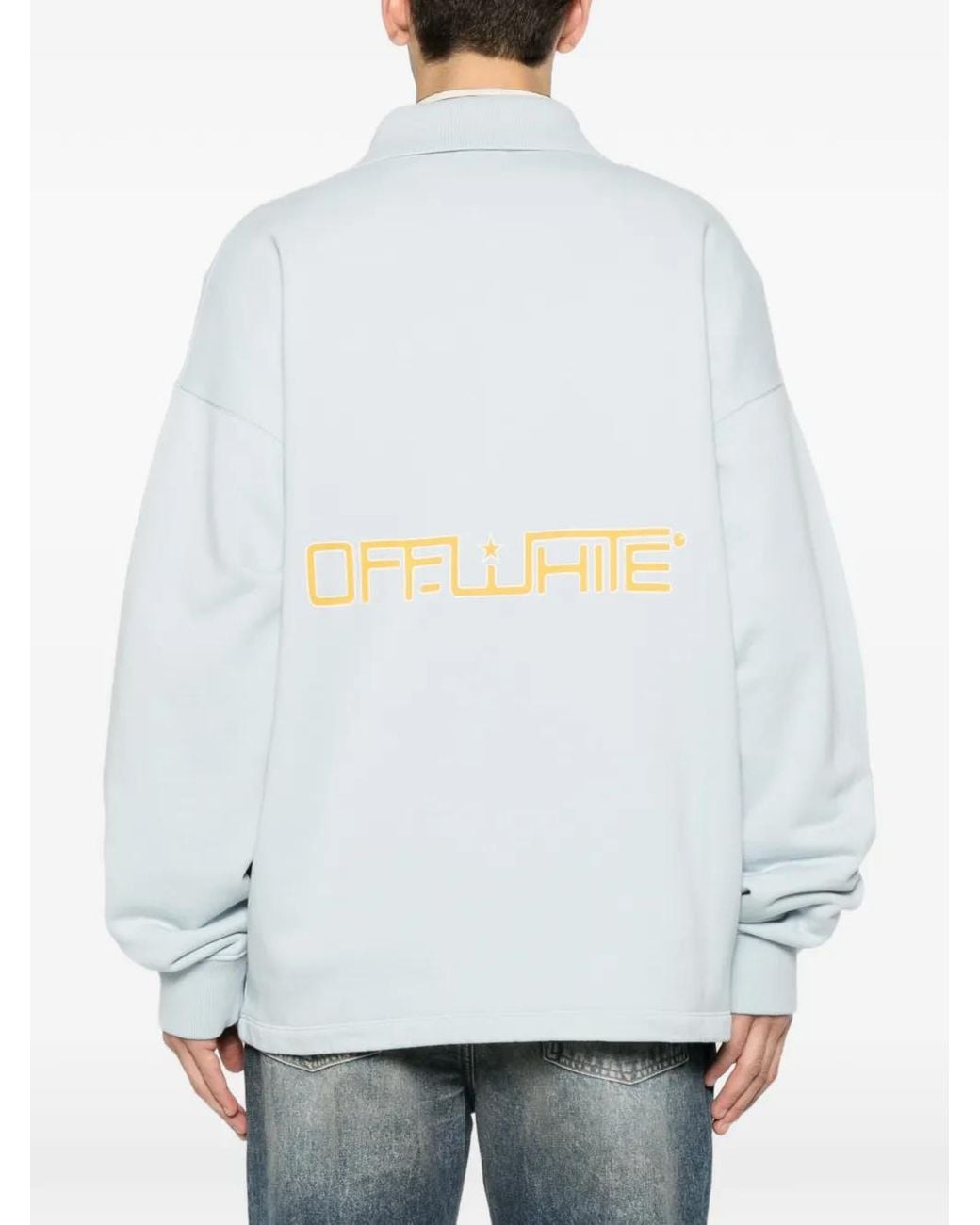 Off-White c/o Virgil Abloh Blue Logo-Patch Half-Zip Sweater for men