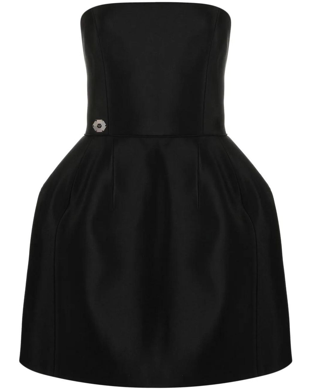 Philipp Plein Black Strapless Silk Mini Dress