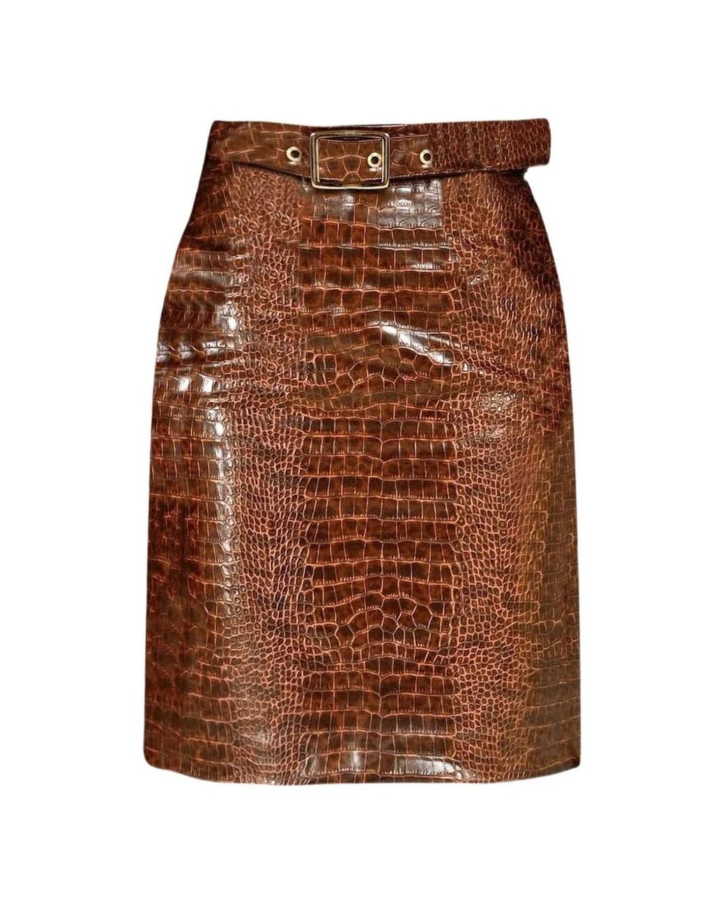ROWEN ROSE Brown Jupe Crayon À Embossage Façon Croco
