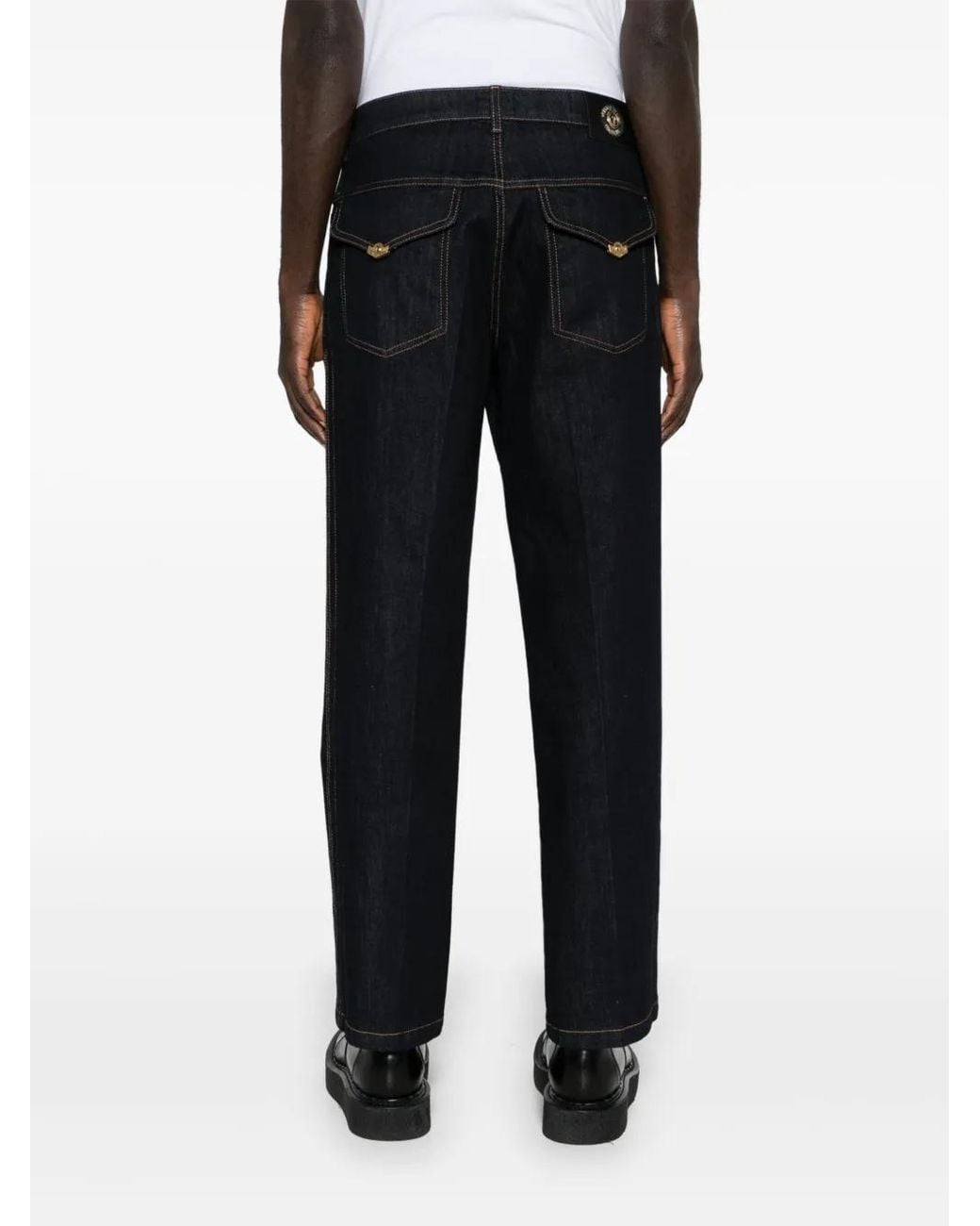 Versace Jeans Couture Black Mid-Rise Tapered Jeans for men