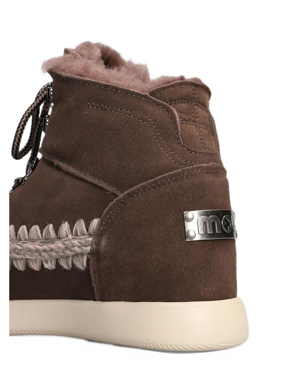 Mou Brown Crochet-Stitch Lace-Up Boots
