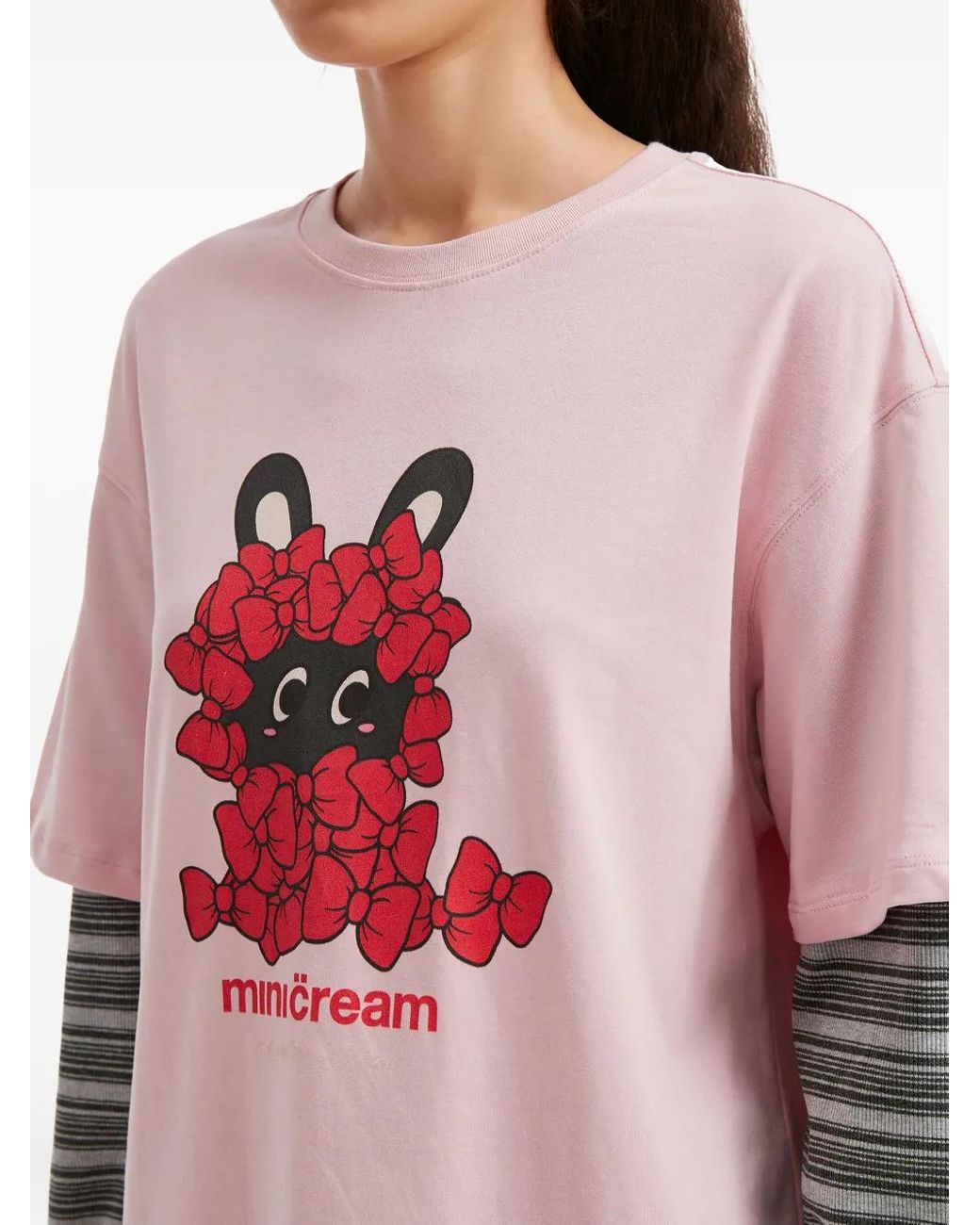 Mini Cream Pink Graphic Crew-Neck Top