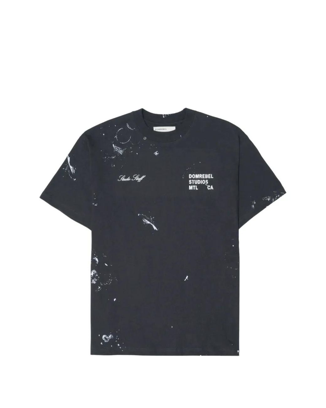 DOMREBEL Blue Paint-Splatter Logo-Print T-Shirt for men