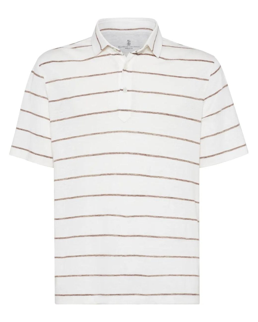 Brunello Cucinelli White Striped Linen-Cotton Polo Shirt for men