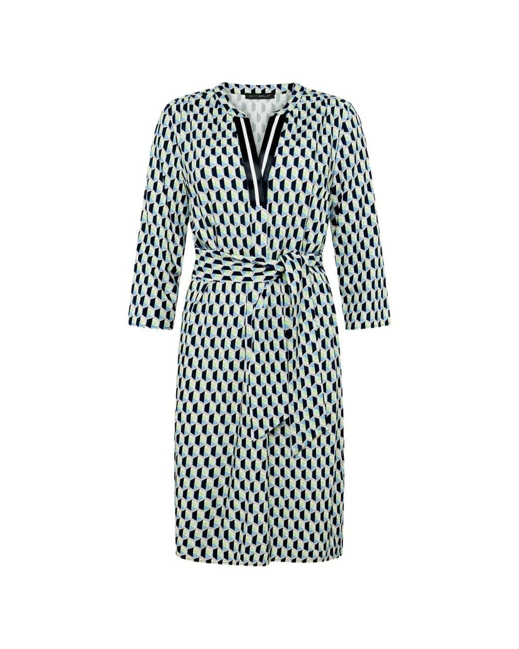 Betty Barclay White Geometric-Print Belted Dress