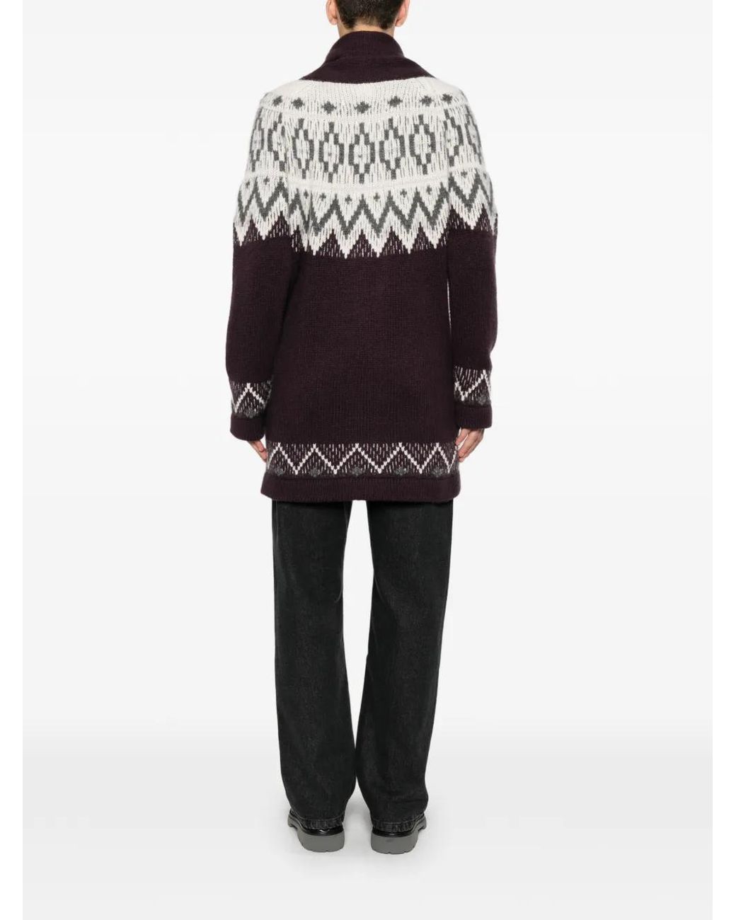 Eleventy Purple Fair Isle Shawl-Collar Cardigan for men