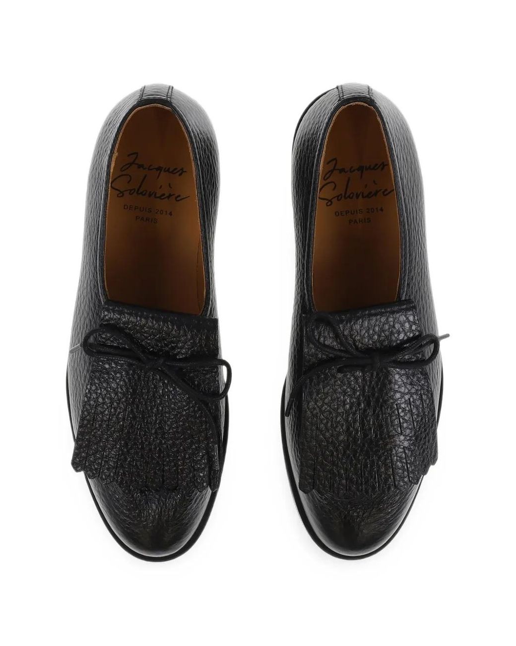 Jacques Soloviere Black Matt Kilt Fringed Loafers for men