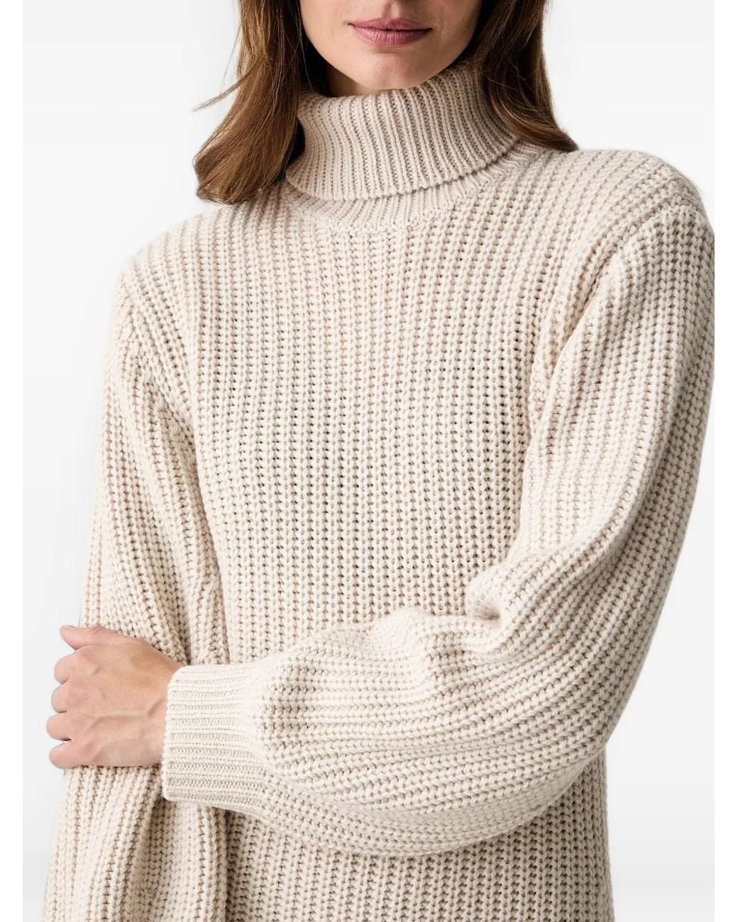 ARMANI EXCHANGE Natural Ribbed-Knit Roll-Neck Midi Dress