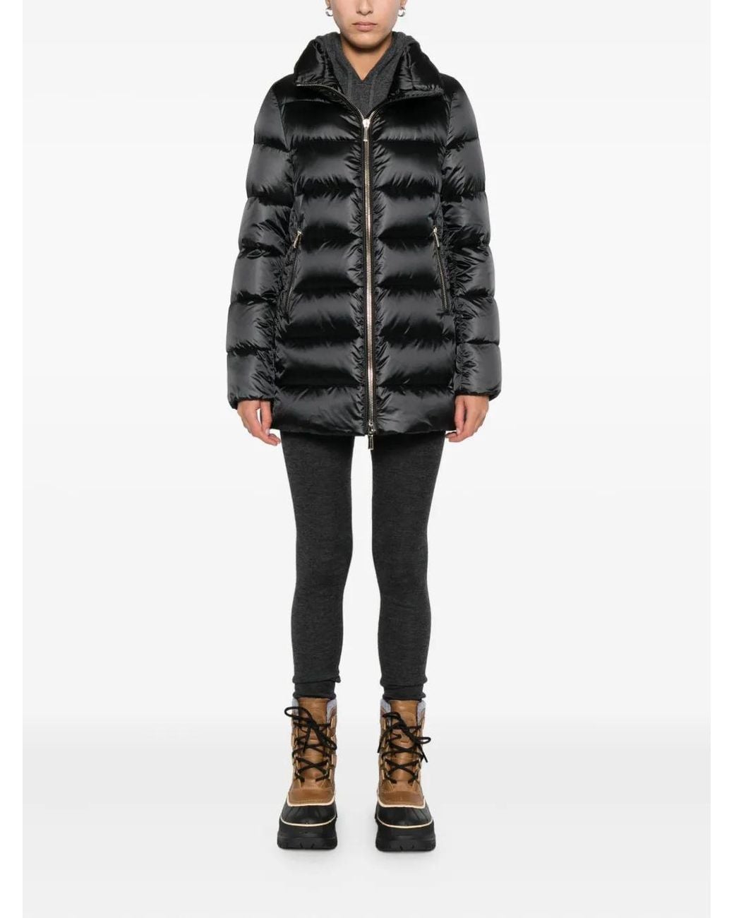 Moorer Black Quilted Zip-Front Coat