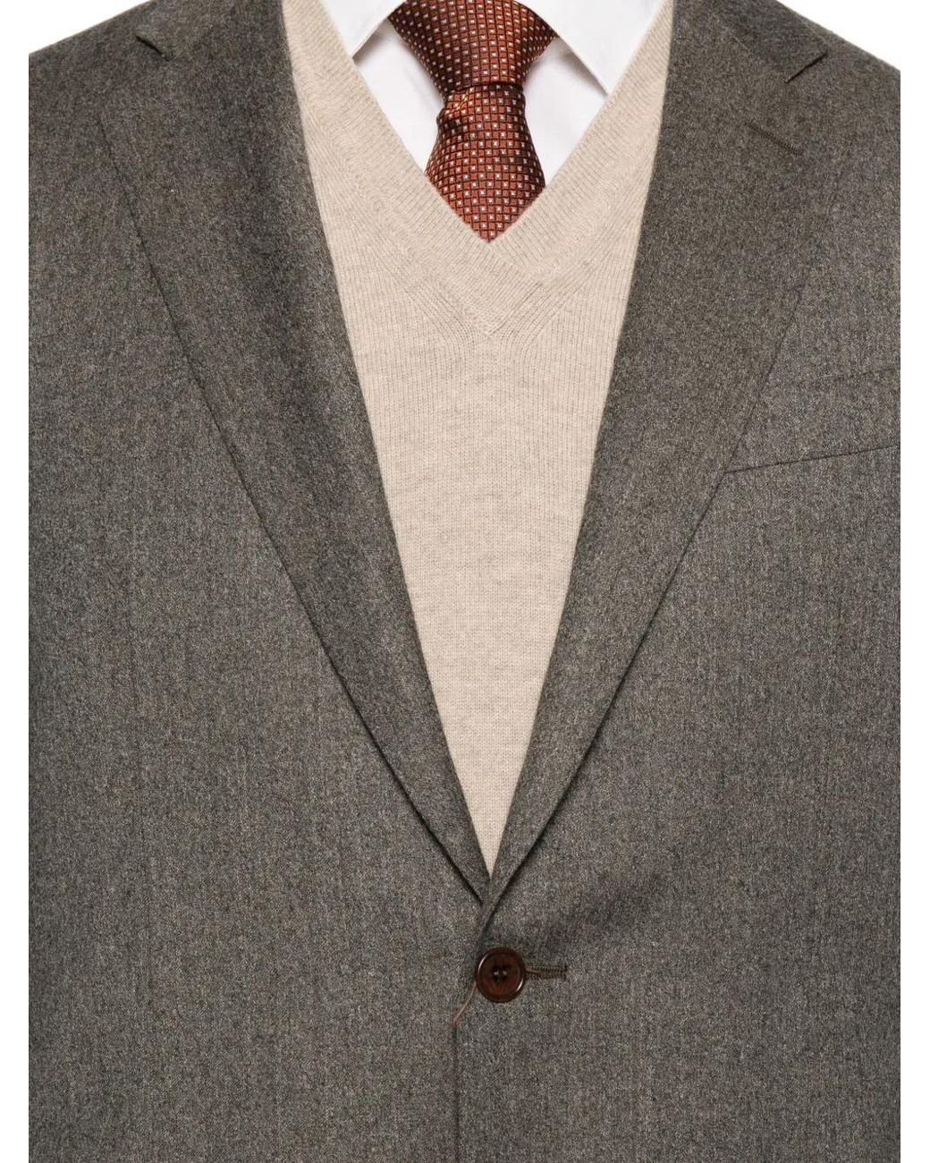 Canali Gray Herringbone Wool Suit for men