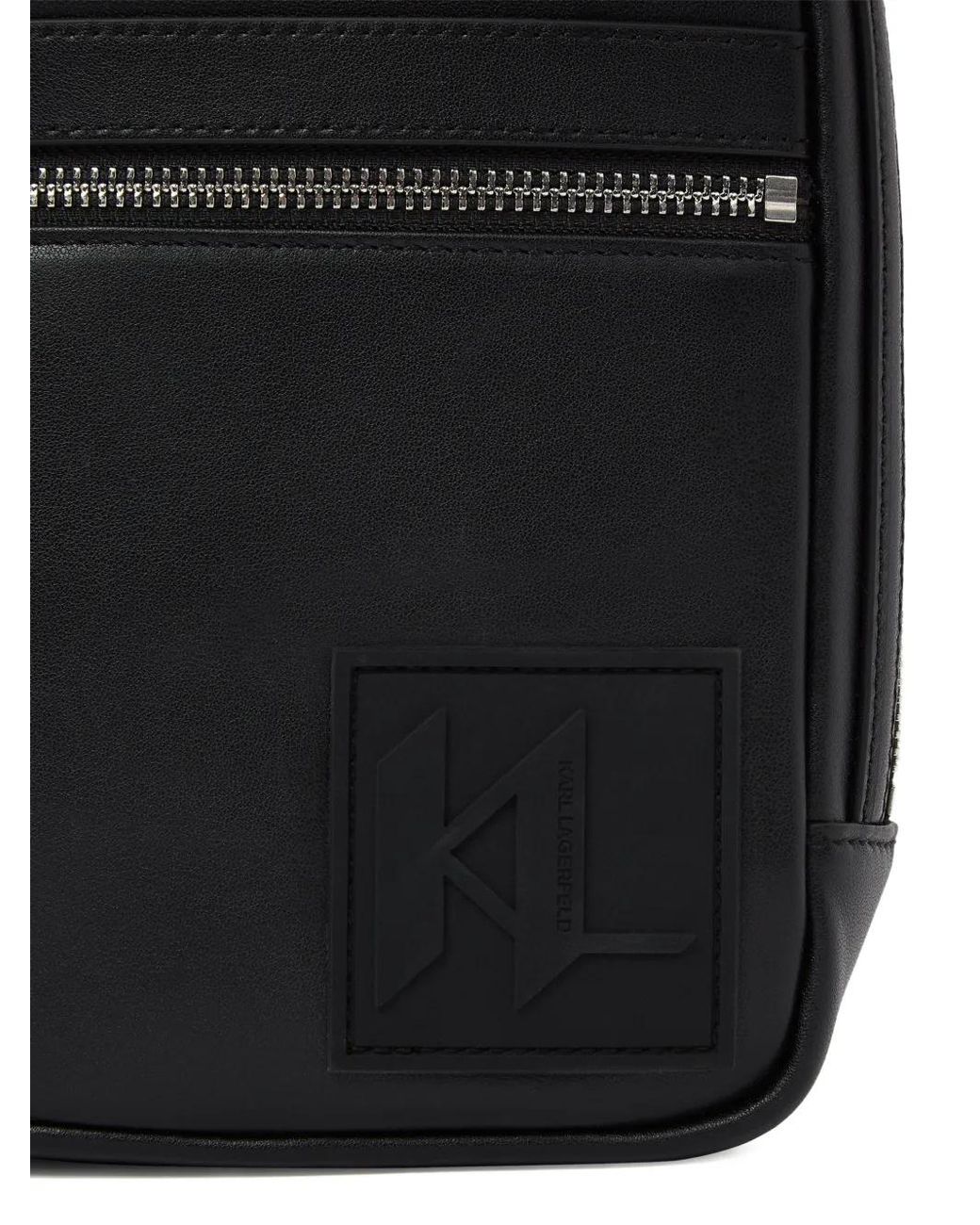 Karl Lagerfeld Black Logo-Patch Shoulder Bag for men