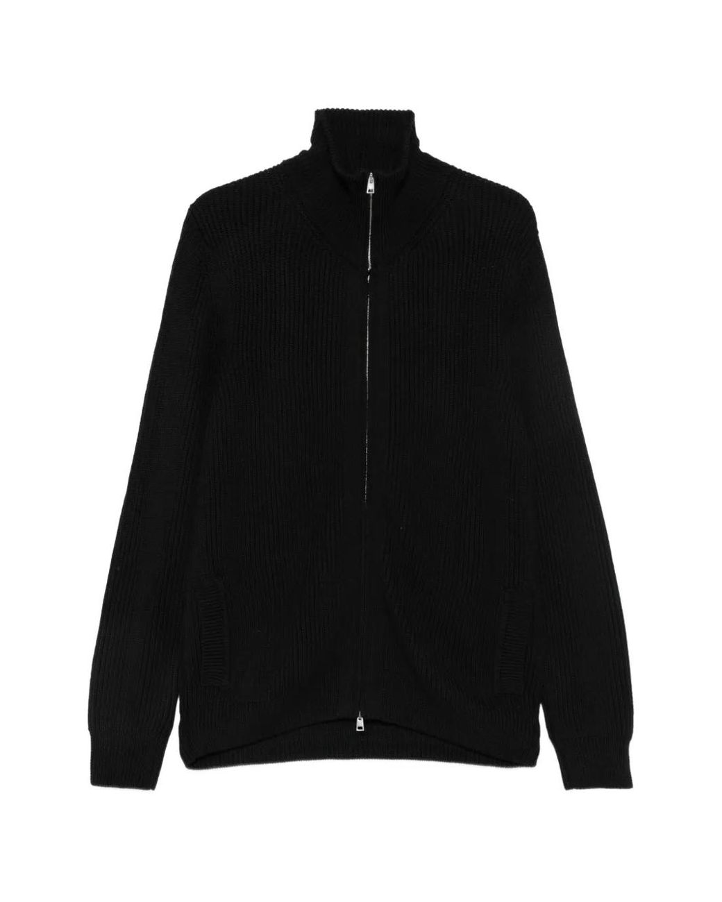 LUIGI GENTILE Black Ribbed-Knit Zip-Up Cardigan for men