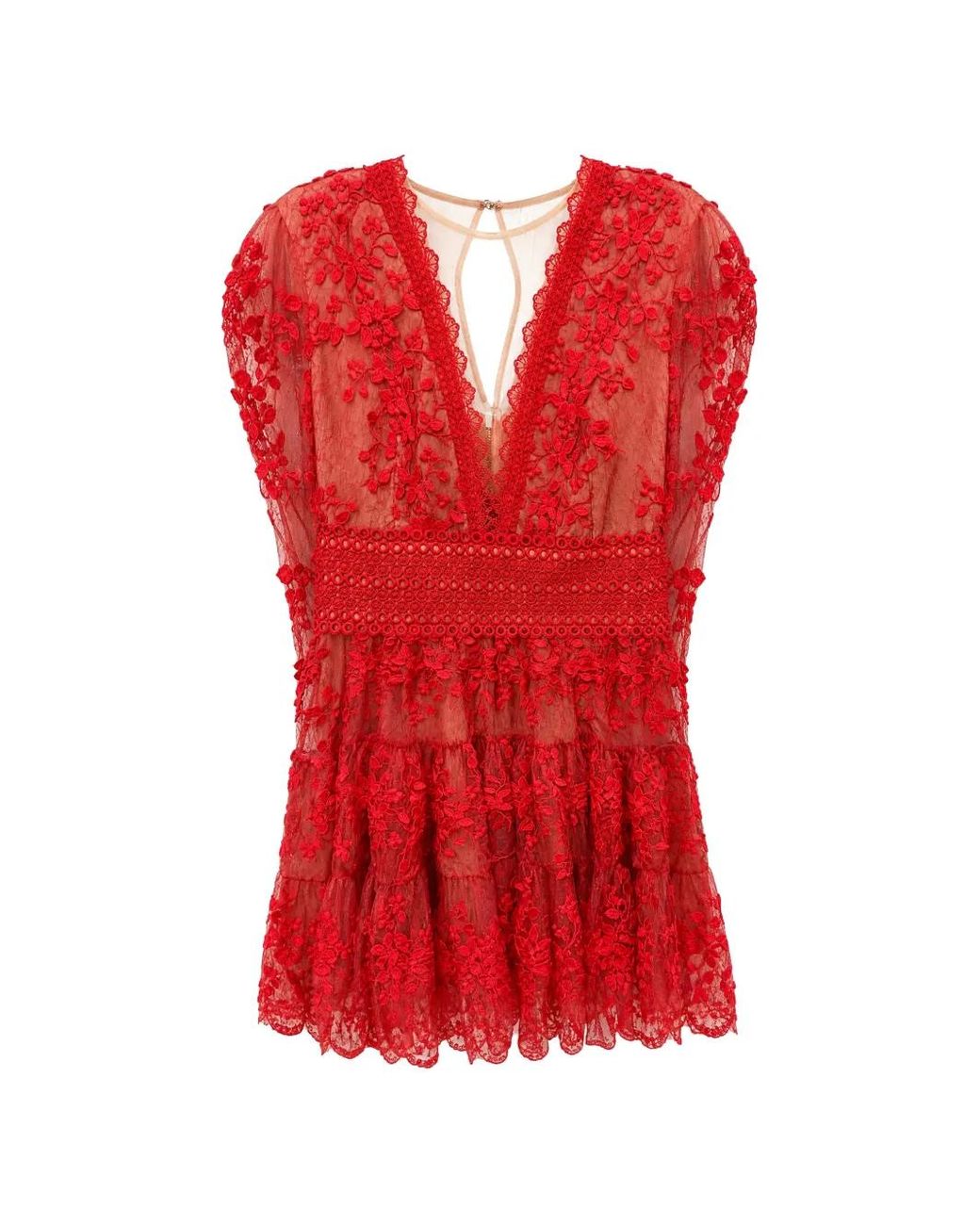Bronx and Banco Lace-Embroidered Ruffled Mini Dress
