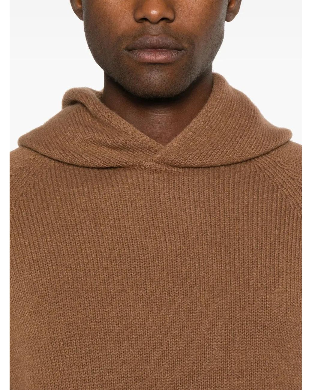 Ma'ry'ya Brown Ribbed-Knit Hoodie for men